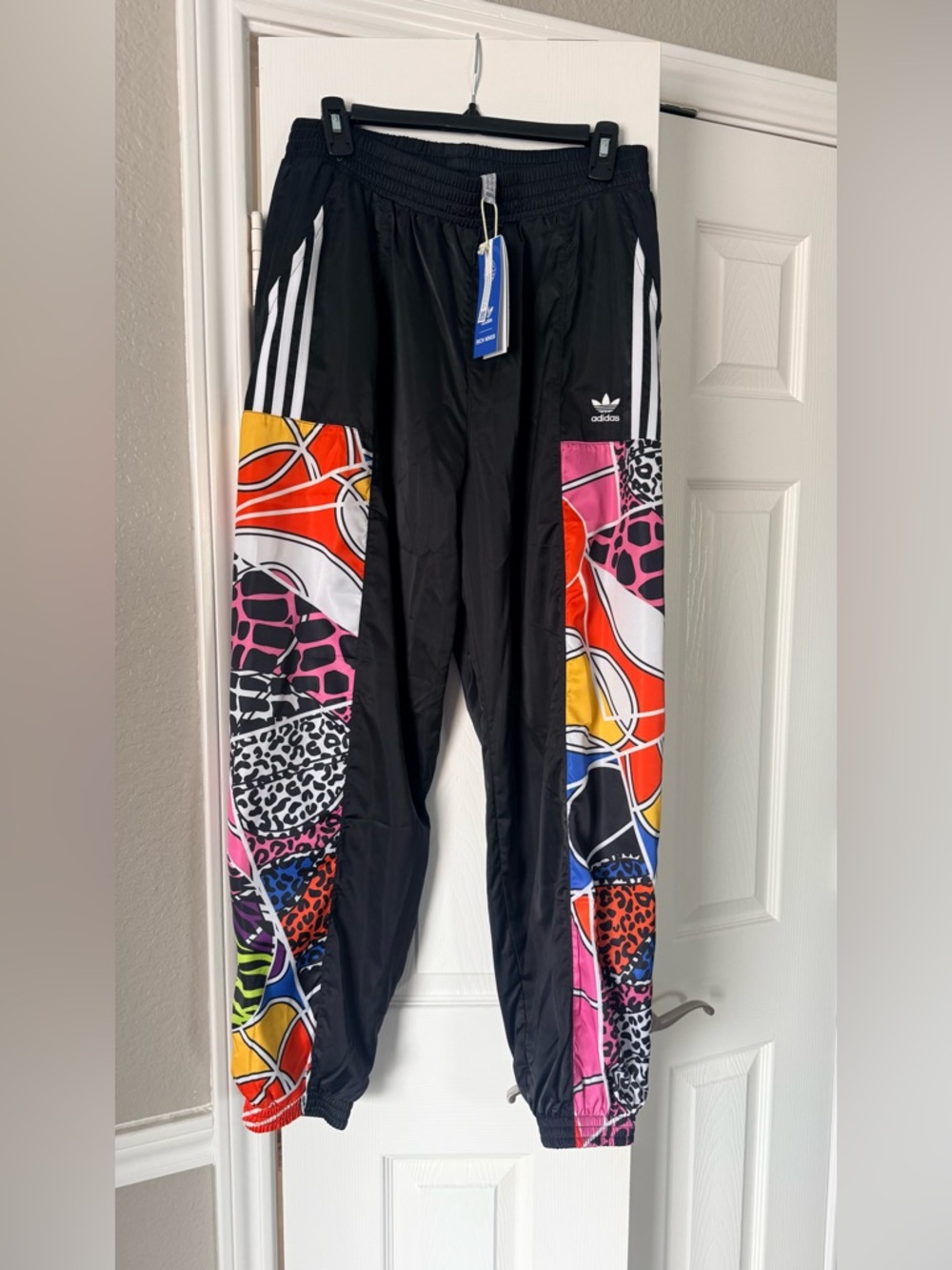 Adidas Black Track Pants with Multicolor Graphic Side Panels